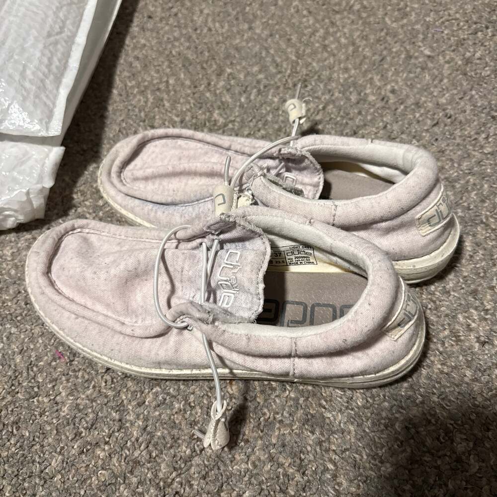 Hey Dude Wally Women's Light Grey Canvas Slip-On Loafers Size 37